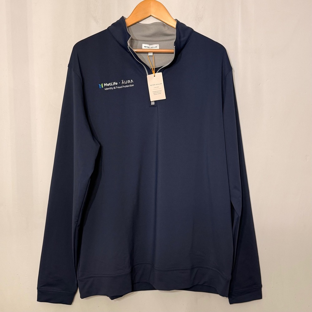 Peter Millar Crown Sport Mens XL Navy  Perth Performance Quarter Zip Logo NWT